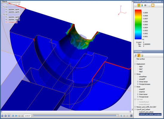 Distribution of calculated parameters by Cockroft-Latham fracture criterion