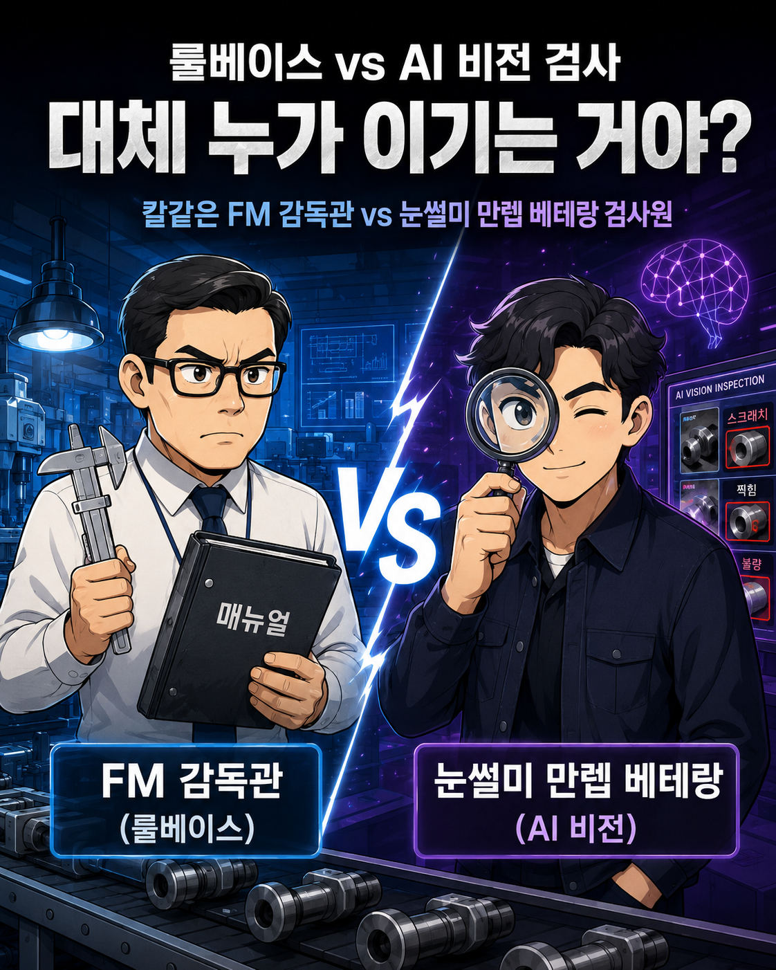 룰베이스 검사와 AI 비전 검사의 비교를 표현한 대표 이미지