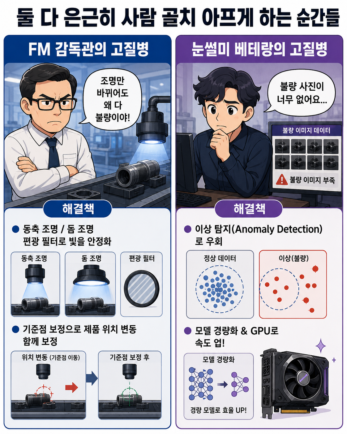 룰베이스와 AI 비전 검사의 대표적인 어려움과 개선 방향 이미지